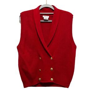 Talbots Sweater Vest Wool SZ S Preppy Red Double Breasted Gold Buttons Hong Kong